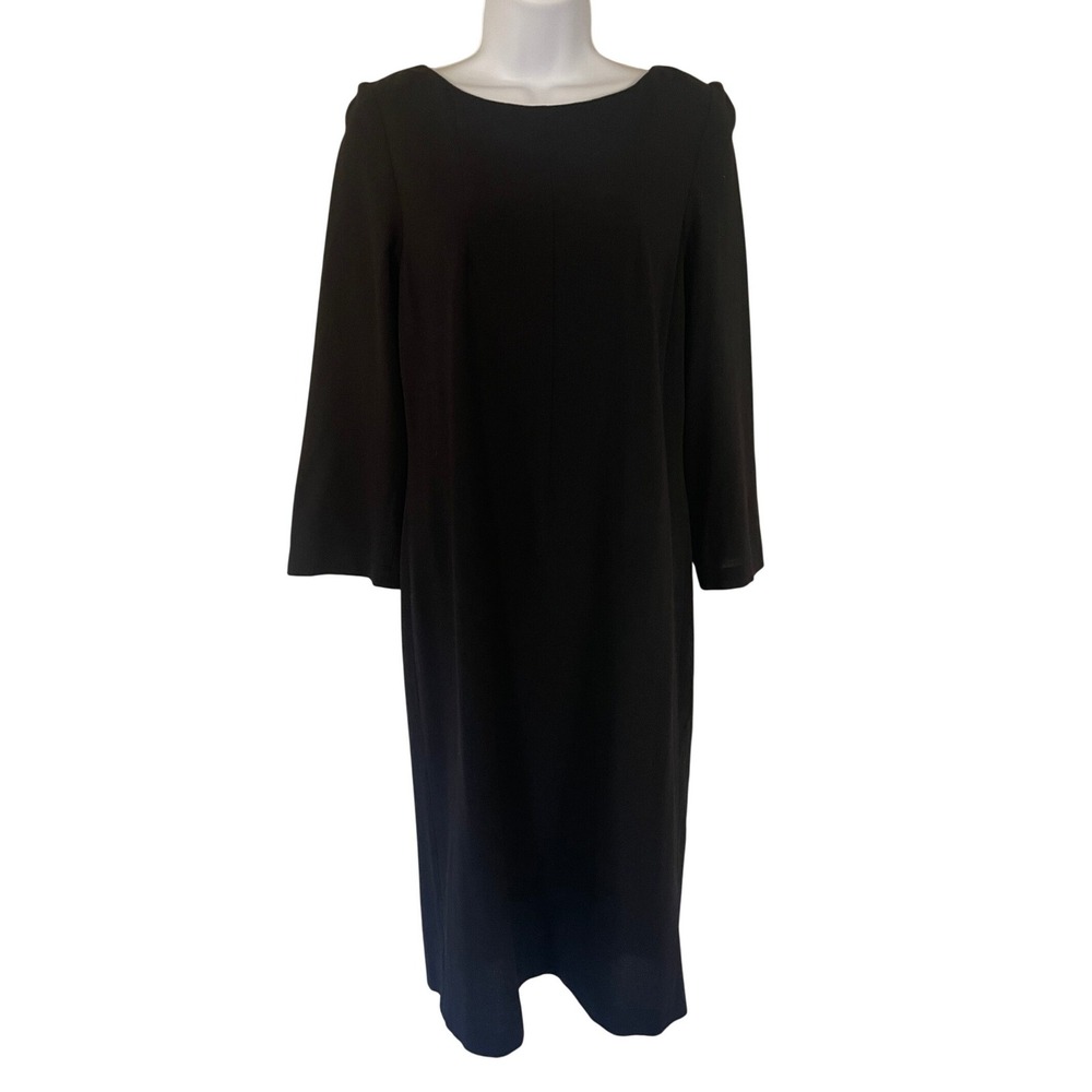 Vera Wang Black Midi Dress Embellished Waist 3/4 Sleeve Wool‎ Blend Size 6 New
